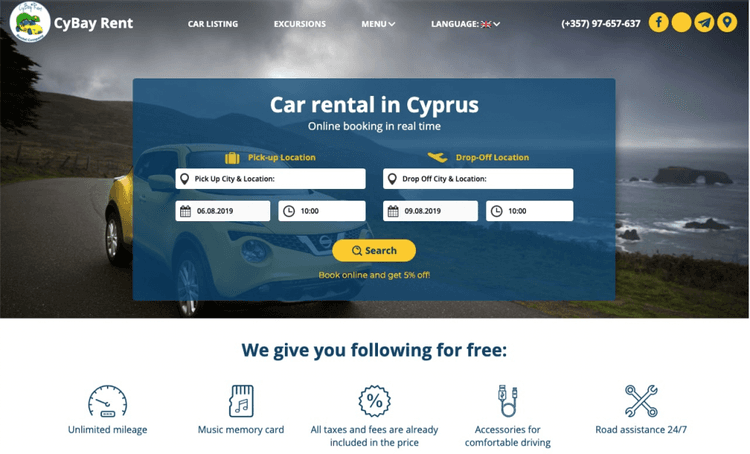 Cbay.com.cy is a premier rent-a-car company based in Cyprus, with a sophisticated WordPress website and an easy-to-use booking system developed by the Vasilkoff team.